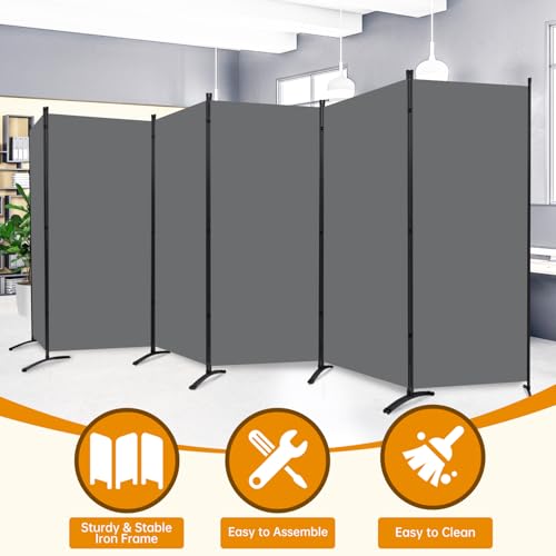 Room Divider Screen 3 Panel Folding Partition with Metal Frame, Grey N348