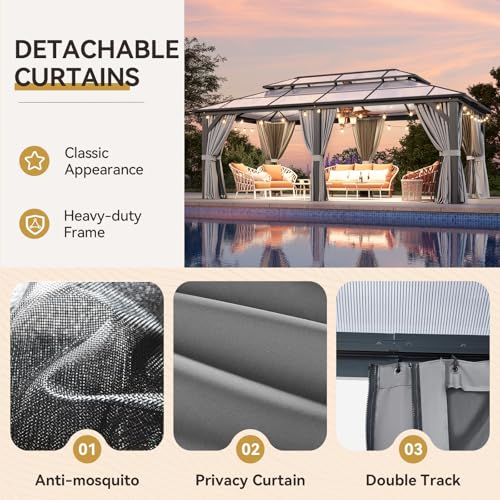 12x16 Hardtop Gazebo with Netting and Curtains for Patio K27275