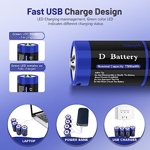 Rechargeable C Cell Batteries with USB-C Cable, 1.5V Lithium, 4 Pack V869297