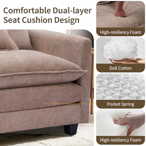 Chenille Lounge Chair with Ottoman, Beige, 1-Seat R52165