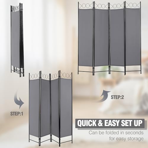 4 Panel Room Divider 6FT Steel Frame Folding Privacy Screen G872592