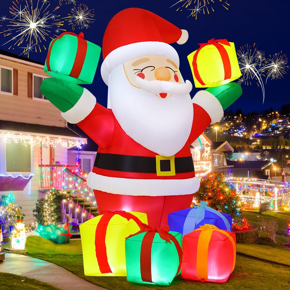 6 ft Christmas Santa Inflatables Outdoor Decorations with Built-in LEDs J4870
