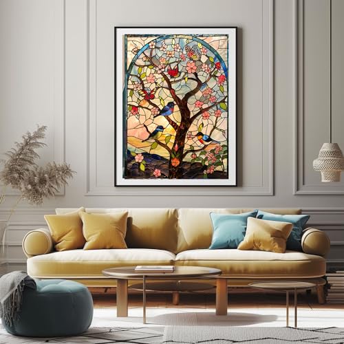 Diamond Painting Kits for Adults - Colorful Tulip with Glass Art - DIY Round Full Drill 5D Diamond Art for Home Wall Decor N21162