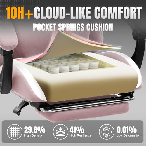 Gaming Chair Ergonomic Office Chair with Foot Rest, Breathable Fabric Computer Chair with Headrest and Lumbar Support O7023