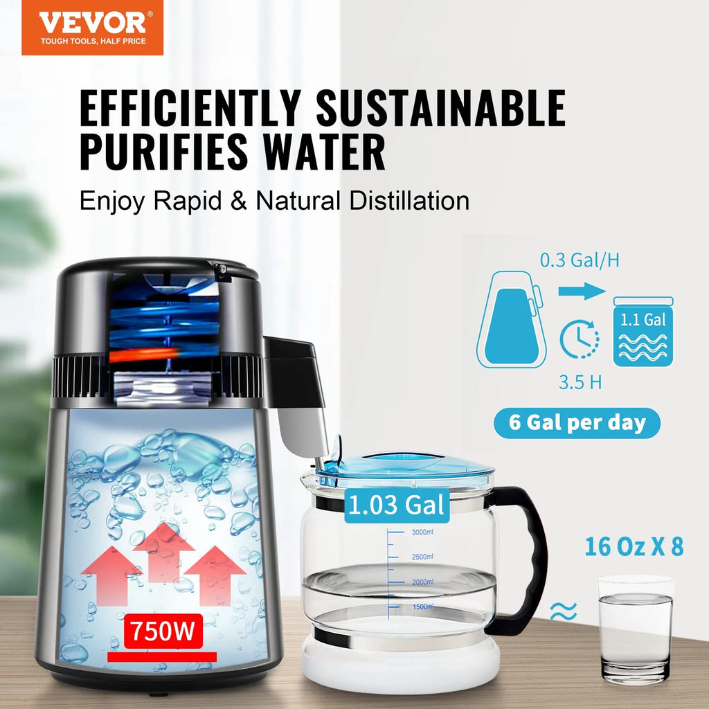 4L Water Distiller Purifier Machine Countertop Stainless Steel Interior 750W J8084