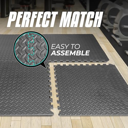 Puzzle Exercise Mat for Home Gym, EVA Interlocking Foam Floor Tiles with Border O344855
