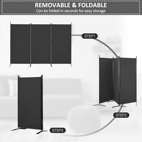 3 Panel Room Divider Folding Partition Privacy Screens, Freestanding Fabric Panel, 102" W x 71" H S7520