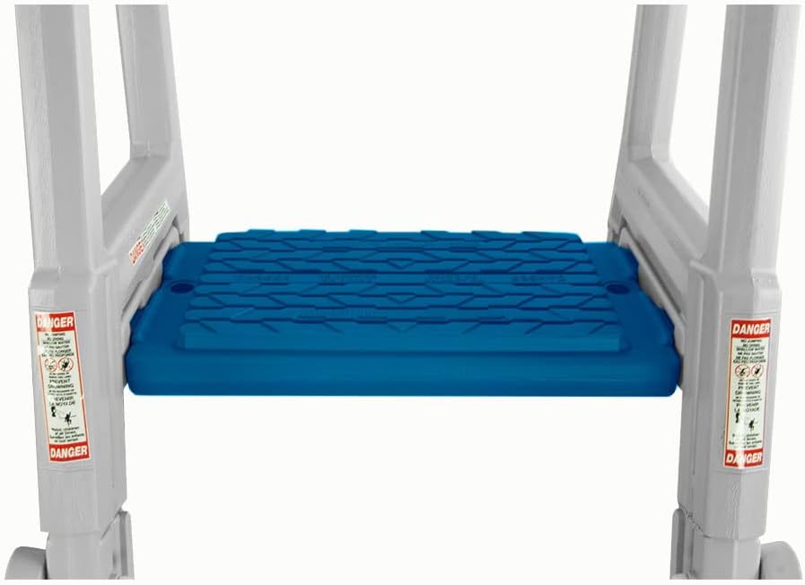 Above Ground Swimming Pool Step & Ladder, Heavy Duty, White Frame with Blue and Gray Steps J41441