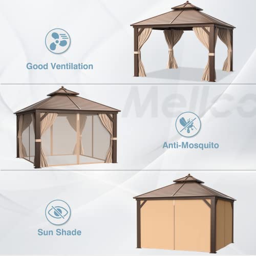 12x16 ft Hardtop Gazebo with Double Roof, Curtains and Netting T94173