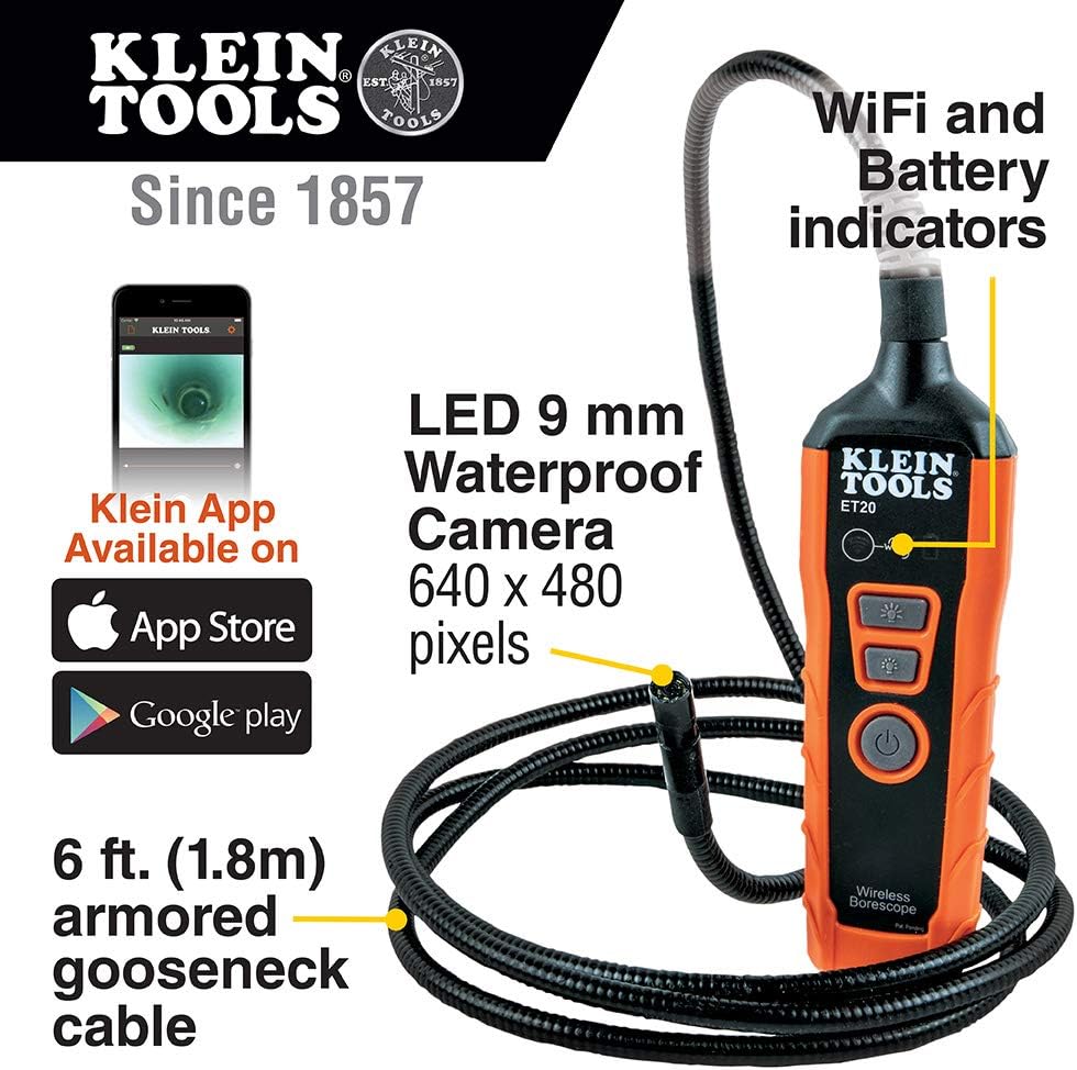Wi-Fi Borescope Inspection Camera with Rechargeable Battery and LED Lights P24681