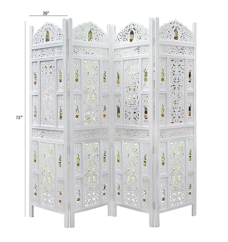 4 Panel Folding Wood Room Divider, Antique Brown, 72 x 80 P209