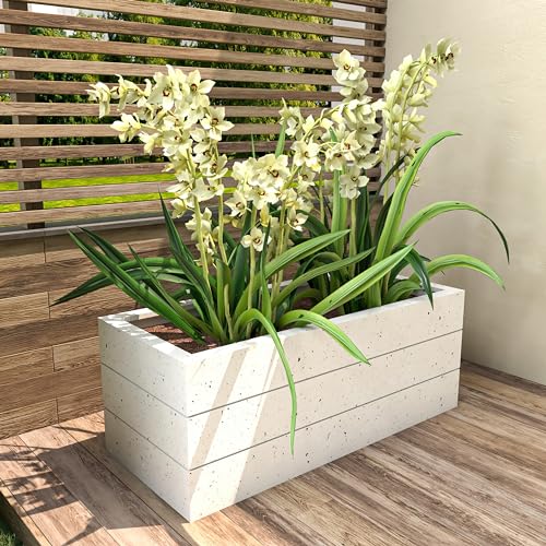 Modern Fiberstone and Clay Rectangular Planter with Drainage Holes S1077