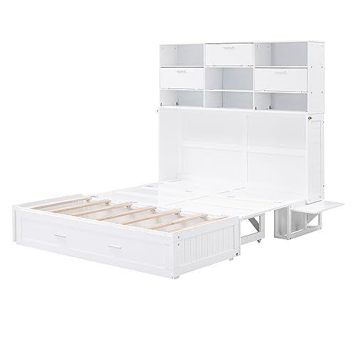 Queen Size Murphy Bed with Cabinet and LED Lights M1232