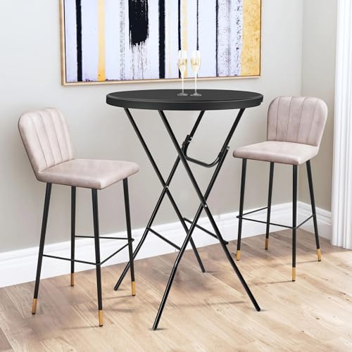 Folding Round Table Bar Height, HDPE with Gray Metal Finish, Black M940225