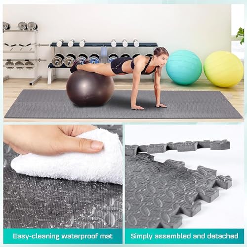 Puzzle Exercise Mat for Home Gym, EVA Interlocking Foam Floor Tiles with Border O344855