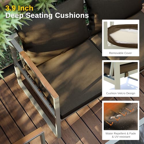 4-Piece Outdoor Patio Furniture Set with Sofa and Tempered Glass Table B6490