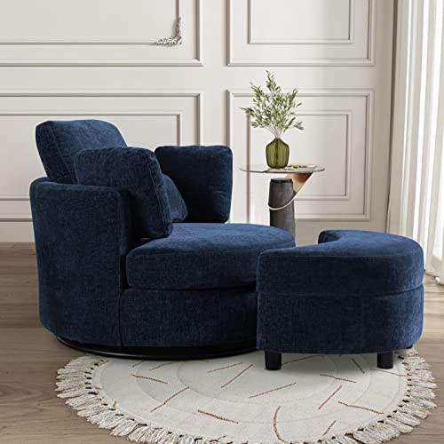Round Swivel Barrel Chair with Ottoman for Living Room Bedroom G375183