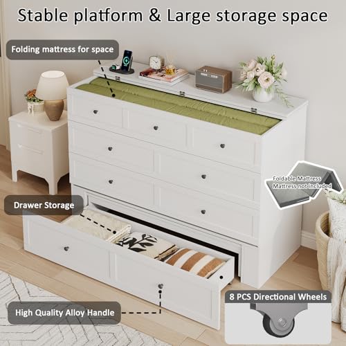 Murphy Bed with Storage & Charging Station, Foldable Panel, Distressed White C449393