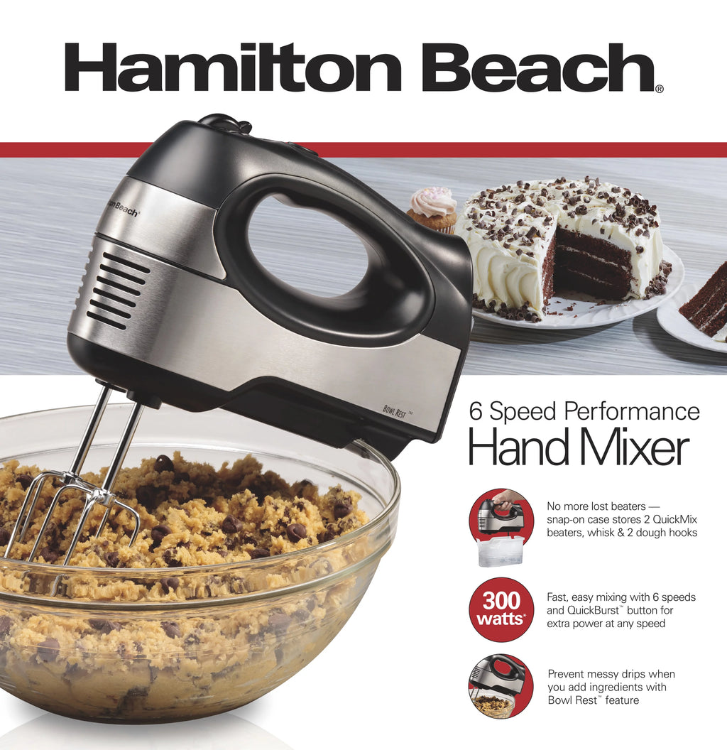 6 Speed Hand Mixer with Case and 5 Attachments, Stainless Steel F65078