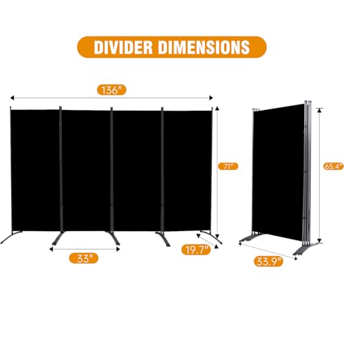 Room Divider Screen 3 Panel Folding Partition with Metal Frame, Grey N348