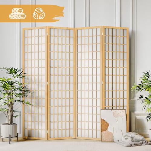 6 Panel Folding Room Divider, Japanese Shoji Screen, 5.9 Ft, Natural T81976