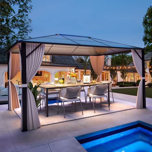 10x13 Hardtop Gazebo with Polycarbonate Double Roof, Aluminum Frame, Curtains and Netting S2701