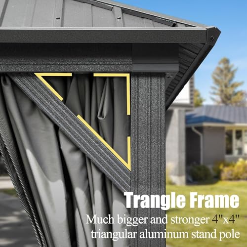10 x 10 ft Hardtop Gazebo with Netting and Curtains, Galvanized Steel Roof for Patio K80436