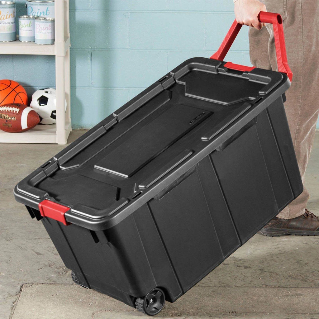 40 Gallon Wheeled Industrial Storage Tote, Black (8 Pack) X858