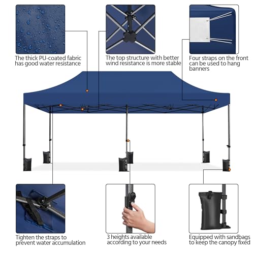 Heavy Duty Pop Up Canopy Tent 10x20 with Wheeled Carry Bag, White Q36763
