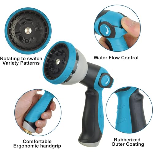 Expandable Garden Hose with Metal Fittings and 10-Function Nozzle T300884