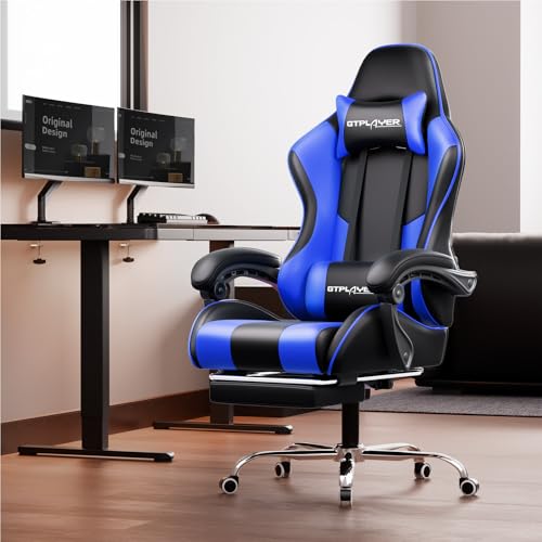 Gaming Chair with Footrest and Lumbar Support, Height Adjustable, Blue Y9034