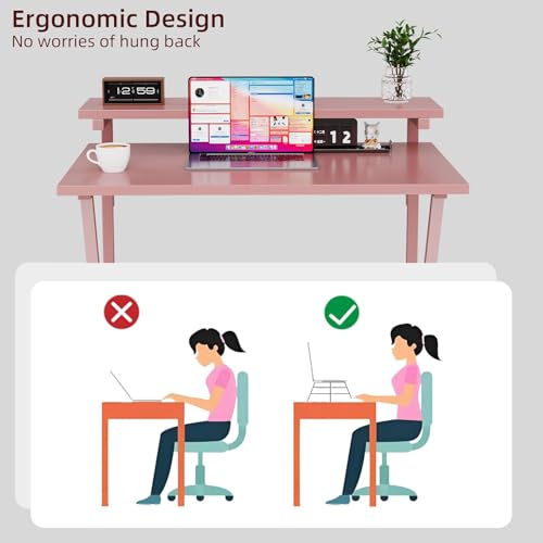 Small Desk with Adjustable Monitor Stand for Small Spaces, Grey G4959