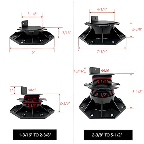 Adjustable Deck Support Pedestal for Floating Deck Platform, Height 1-3/16" to 2-3/8", Black, 12-Pack N44768