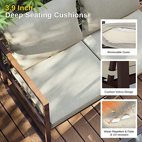 4-Piece Outdoor Patio Furniture Set with Sofa and Tempered Glass Table B6490