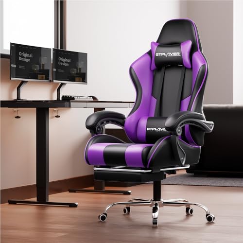 Gaming Chair with Footrest and Lumbar Support, Height Adjustable, Blue Y9034