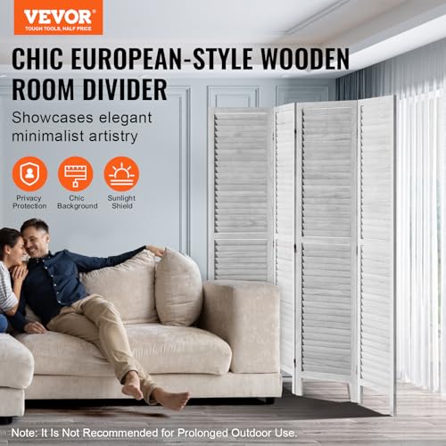 4 Panel Folding Wood Room Divider, 66.9 Inch Tall Privacy Screen I263