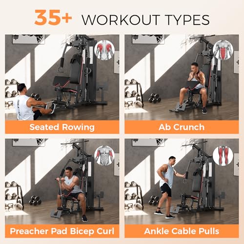 Home Gym Equipment with 150LBS Weight Stack and Pulley System Q481893
