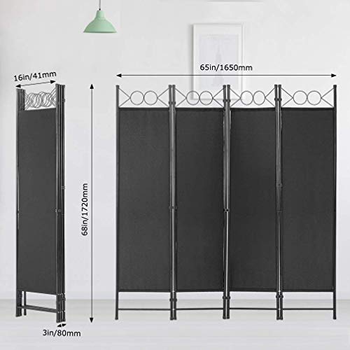 4 Panel Room Divider 6FT Steel Frame Folding Privacy Screen G872592
