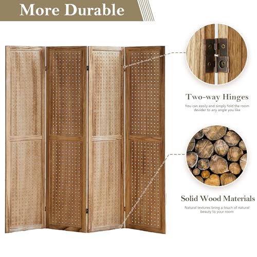 Wooden Pegboard Room Divider with Folding Privacy Screen, 5.6Ft, Light Brown D937870