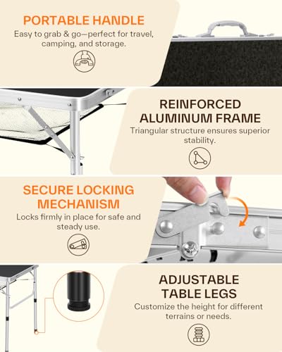Adjustable Height Small Folding Camping Table with Mesh Layer B206