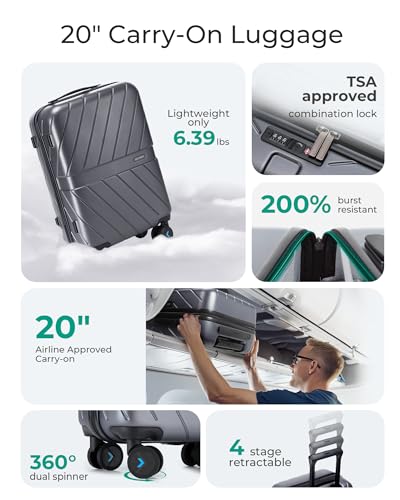 Carry On Luggage 22x14x9 with TSA Lock, Hardside Spinner Suitcase 20 Inch J7440