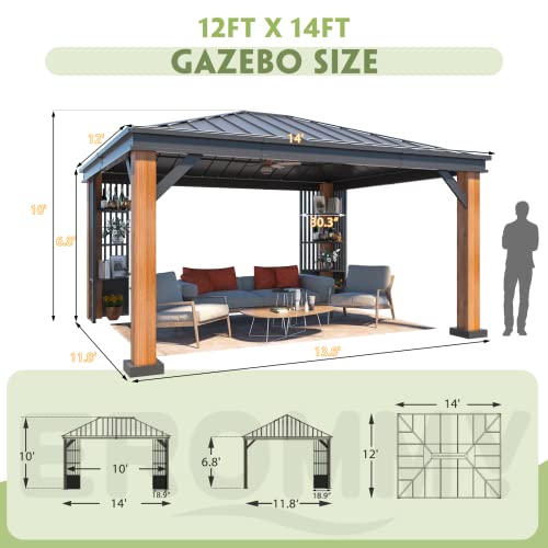 12x20 ft Hardtop Gazebo Double Roof Galvanized Steel Canopy Outdoor Aluminum Frame with Netting and Curtains X191579