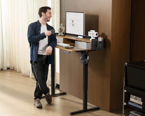 Electric Standing Desk with 2 Drawers, Height Adjustable for Home Office W495