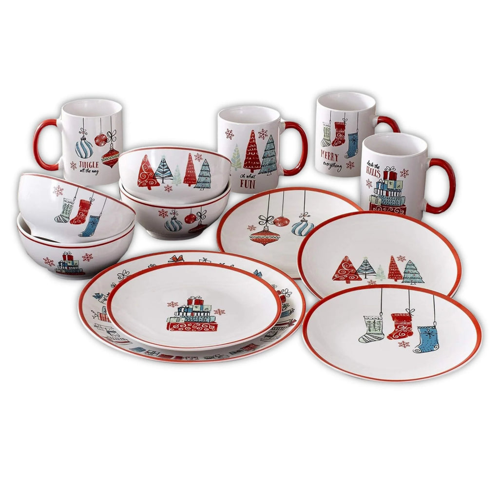 16-Piece White Porcelain Christmas Dinnerware Set B7308