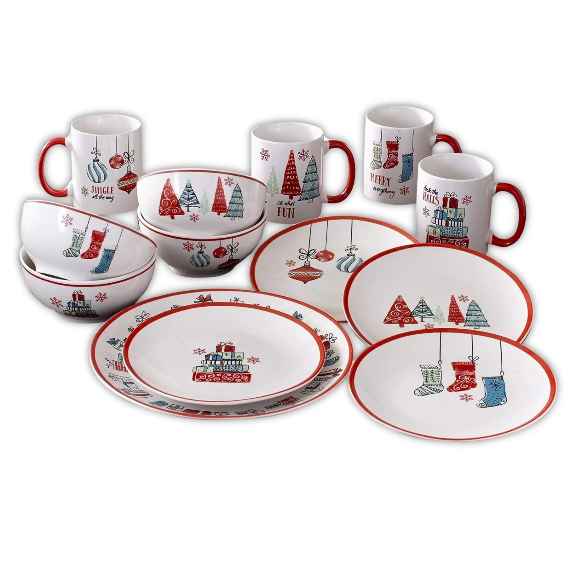 16-Piece White Porcelain Christmas Dinnerware Set B7308