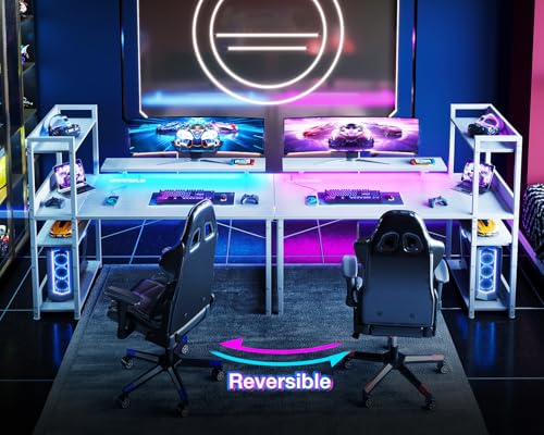Reversible Gaming Desk with USB Charging Port and LED Lights, 40 Inch Computer Desk with Storage Shelves M571