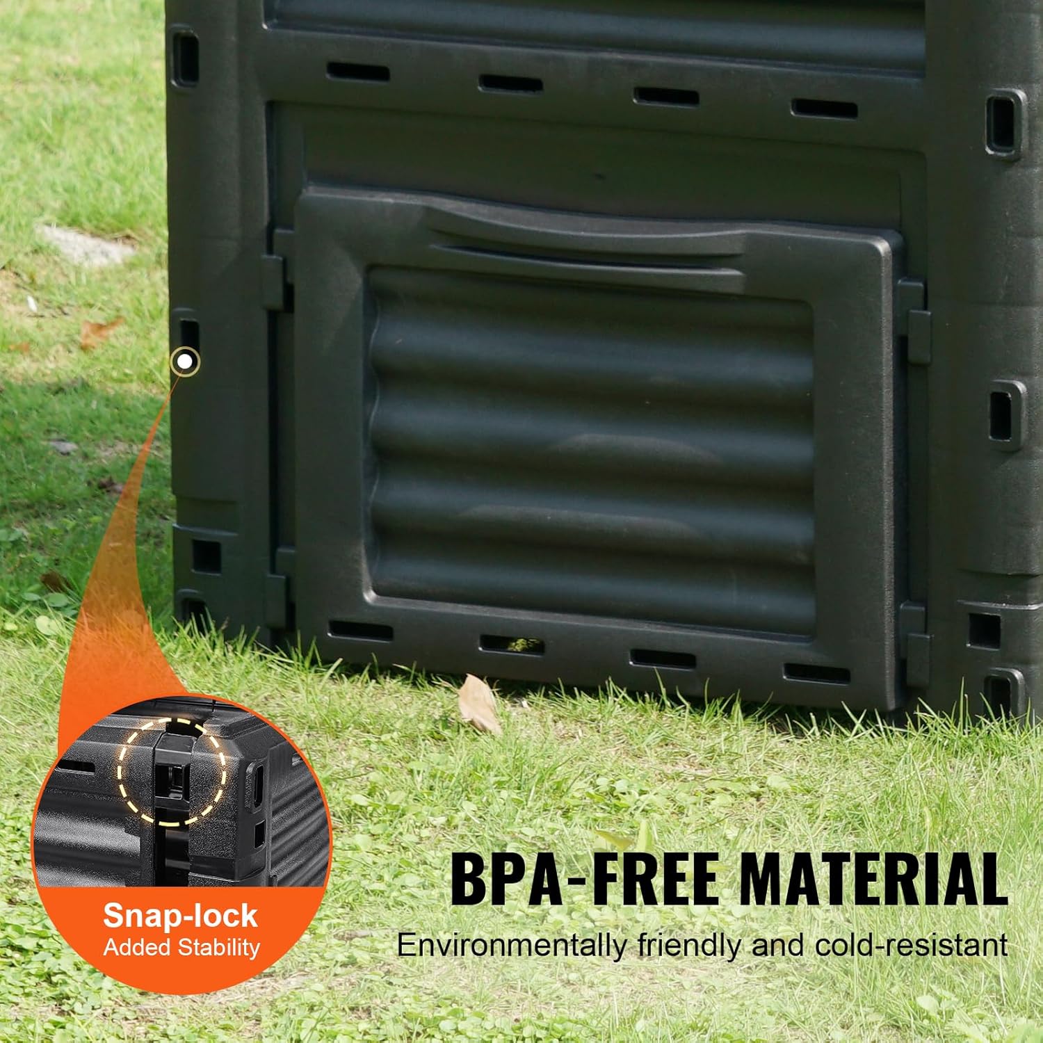 Garden Compost Bin 80 Gallon, BPA Free Composter, Outdoor Composting Bin with Top Lid and Bottom Door A75916
