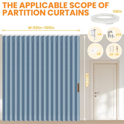 Blackout Accordion Room Divider Curtains with Ceiling Track for Bedroom Patio Sliding Door Q924855