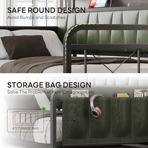 Daybed with Trundle Bed, Twin Bed Frame with Storage Headboard and Charging Station, Grey S3738