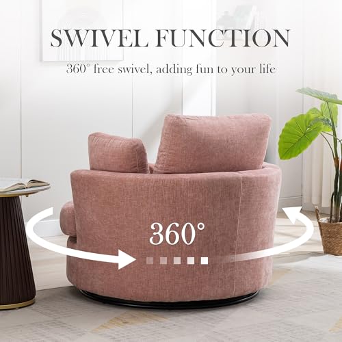 Oversized Swivel Barrel Chair with Ottoman, Chenille, Beige M813